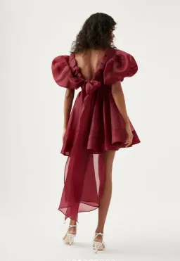 Aje Gretta Organza Mini Dress Burgundy Size 10 for rent on The Volte - image 3