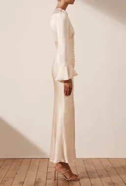 Shona Joy La Lune Frill Cuff Bias Midi Dress Cream Size 8 / S for rent on The Volte - image 2