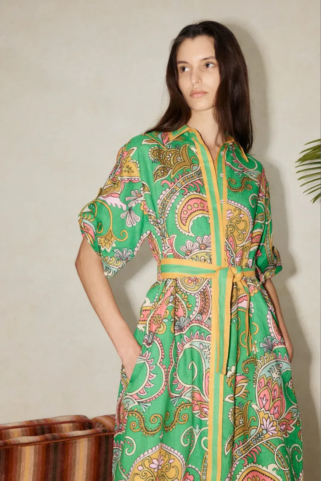 Alemais Marion Shirt Dress Green Size 14 for rent on The Volte - main image