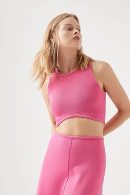 Aje Elm Braided Knit Tank Top Pink Size L / Au 12 for rent on The Volte - image 1