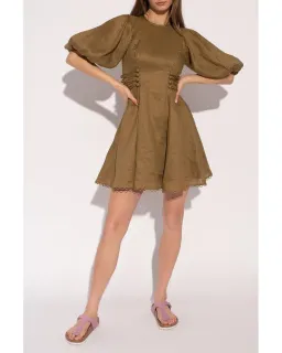 Zimmermann Linen Mini Dress Khaki Size 0 / Au 8 for rent on The Volte - image 1