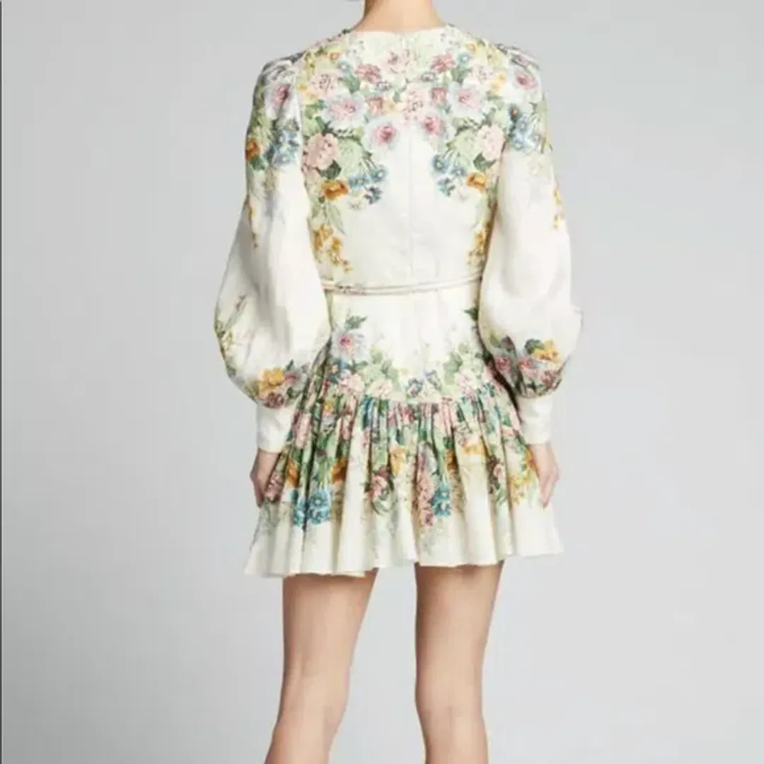 Zimmermann Wavelength Bell Sleeve Mini Dress Floral Size 0 / Au 8 for rent on The Volte - main image