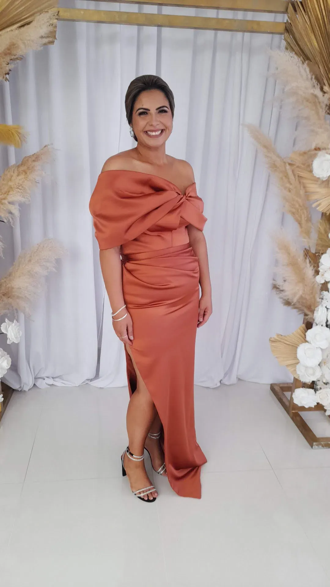 Lia Stublla Long Orange Silk Gown Size L/AU 16 for rent on The Volte - main image