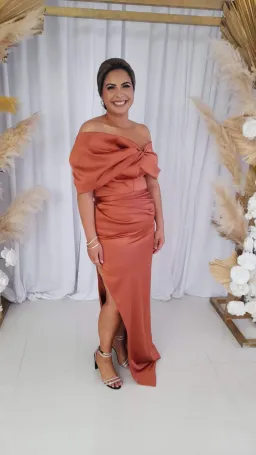 Lia Stublla Long Orange Silk Gown Size L/AU 16 for rent on The Volte - image 1