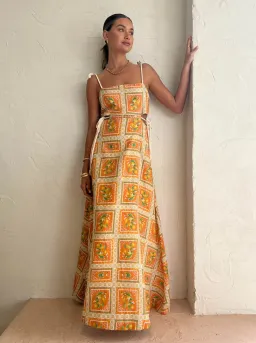 By Nicola Lemonade Tie Maxi Dress In Orange Mosaic Print Size 6 for rent on The Volte - image 1