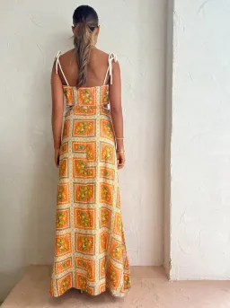 By Nicola Lemonade Tie Maxi Dress In Orange Mosaic Print Size 6 for rent on The Volte - image 2
