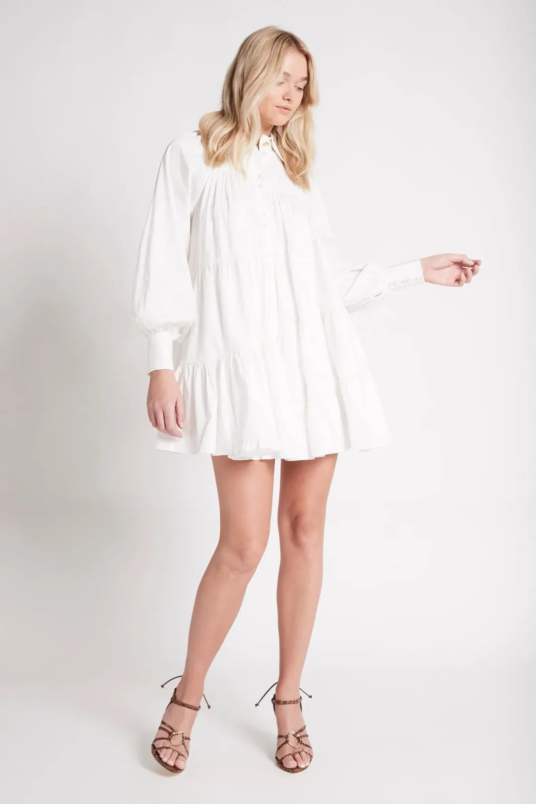 Aje Cascade Gathered Smock Mini Dress White Size 10 for rent on The Volte - main image