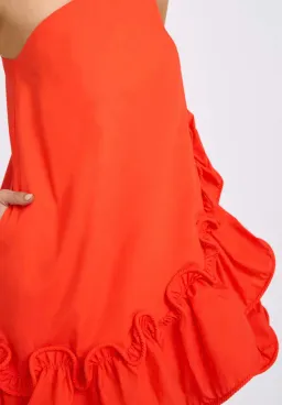 By Johnny Rope Frill Asymmetric Mini Dress Red Size 10 for rent on The Volte - image 2