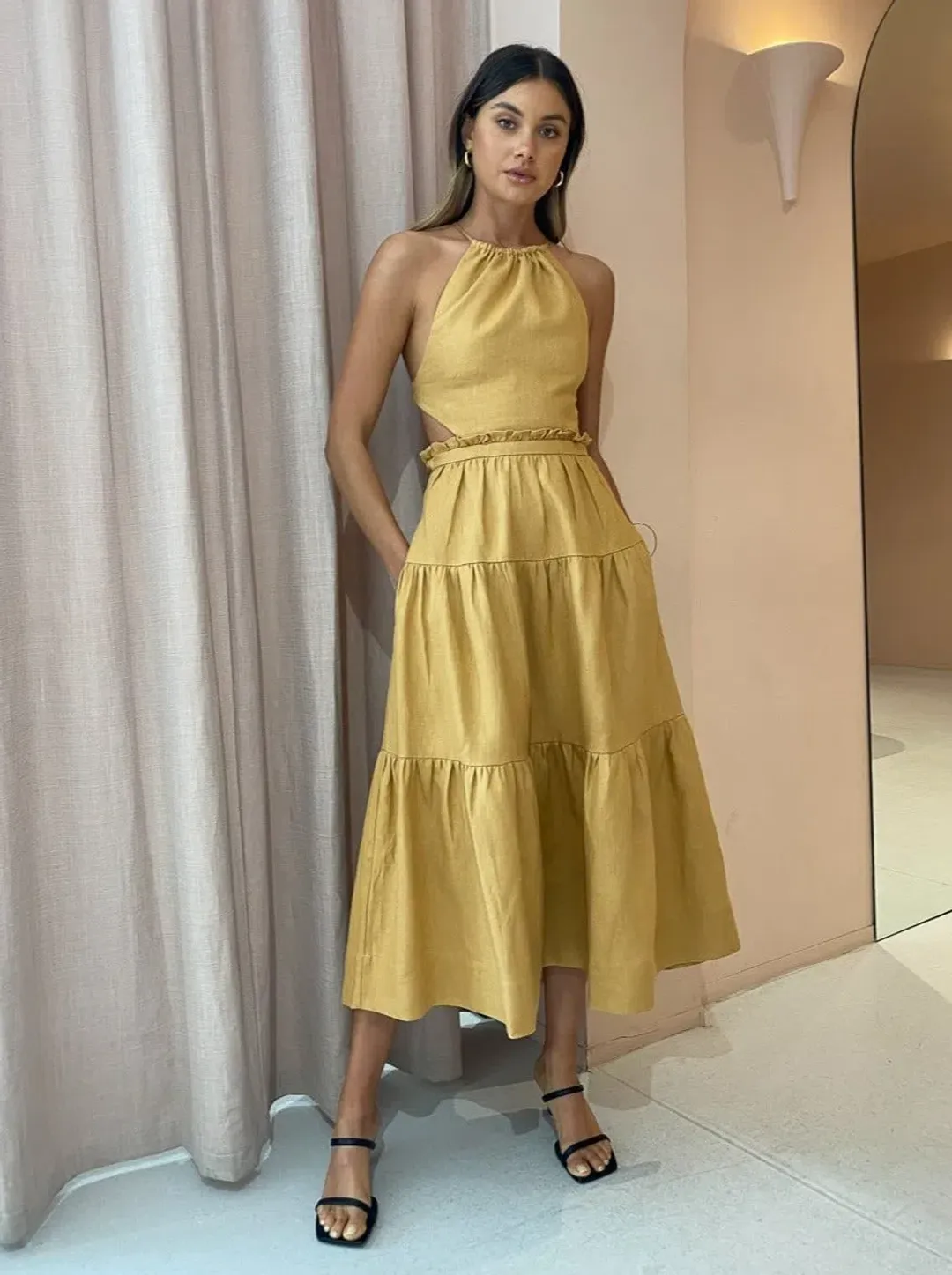 Shona Joy Aria Backless Midi Dress in Ginger Size 10 for rent on The Volte - main image