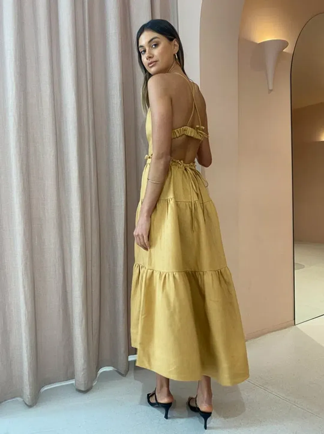 Shona Joy Aria Backless Midi Dress in Ginger Size 10 for rent on The Volte - main image