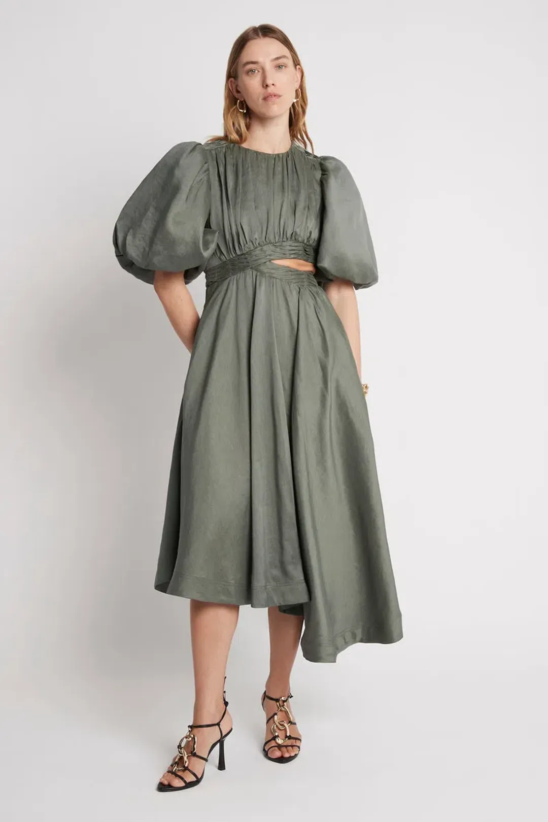 Aje Tidal Tucked Cut Out Midi Dress Green Size 8 for rent on The Volte - main image