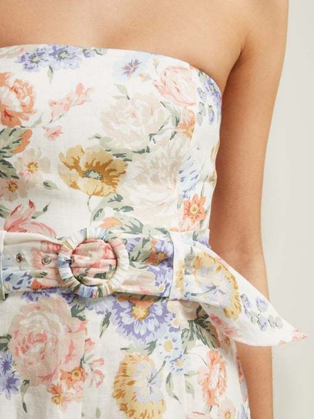 Zimmermann Strapless Bowie Jumpsuit Cream Floral Size 0 / AU 8 for rent on The Volte - main image