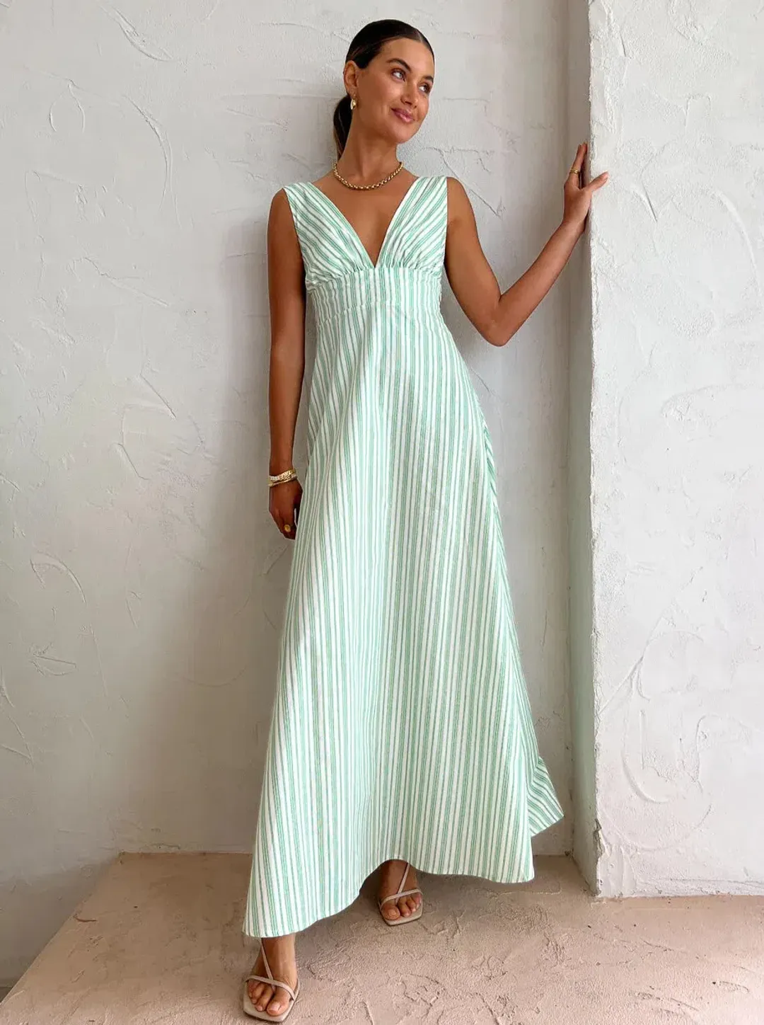 Aston Studio Betty Stripe Dress Green Size AU 10 for rent on The Volte - main image