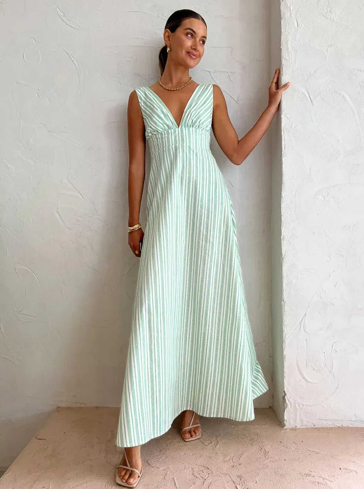 Aston Studio Betty Stripe Dress Green Size AU 10 for rent on The Volte - main image
