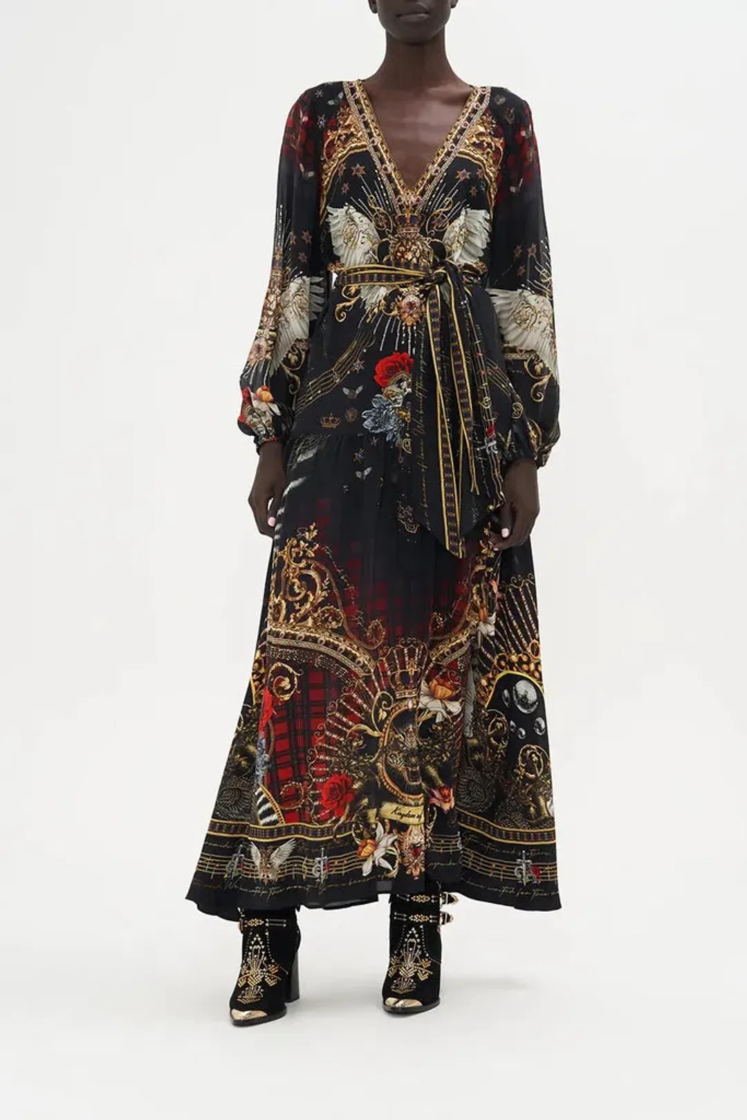 Camilla Robbie Williams 'Do I Entertain You" V Neck Belted Dress Print Size 14 for rent on The Volte - main image