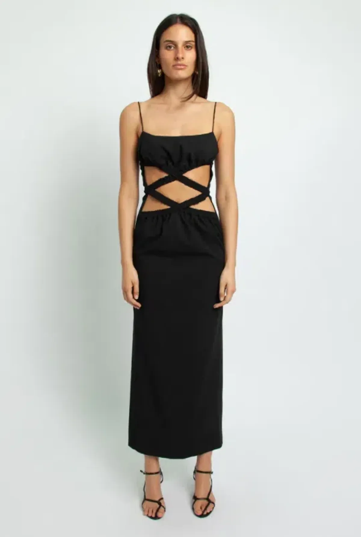 Christopher Esber Crossed Torso Wool Bra Dress Black Size 8 for rent on The Volte - main image