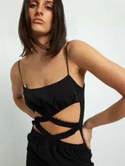 Christopher Esber Crossed Torso Wool Bra Dress Black Size 8 for rent on The Volte - image 2