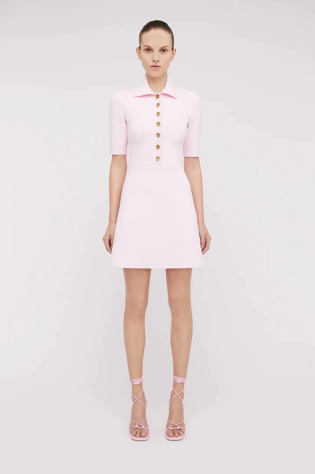 Scanlan Theodore Crepe Knit Button Collar Mini Dress Pink Size XS / Au 6 for rent on The Volte - main image