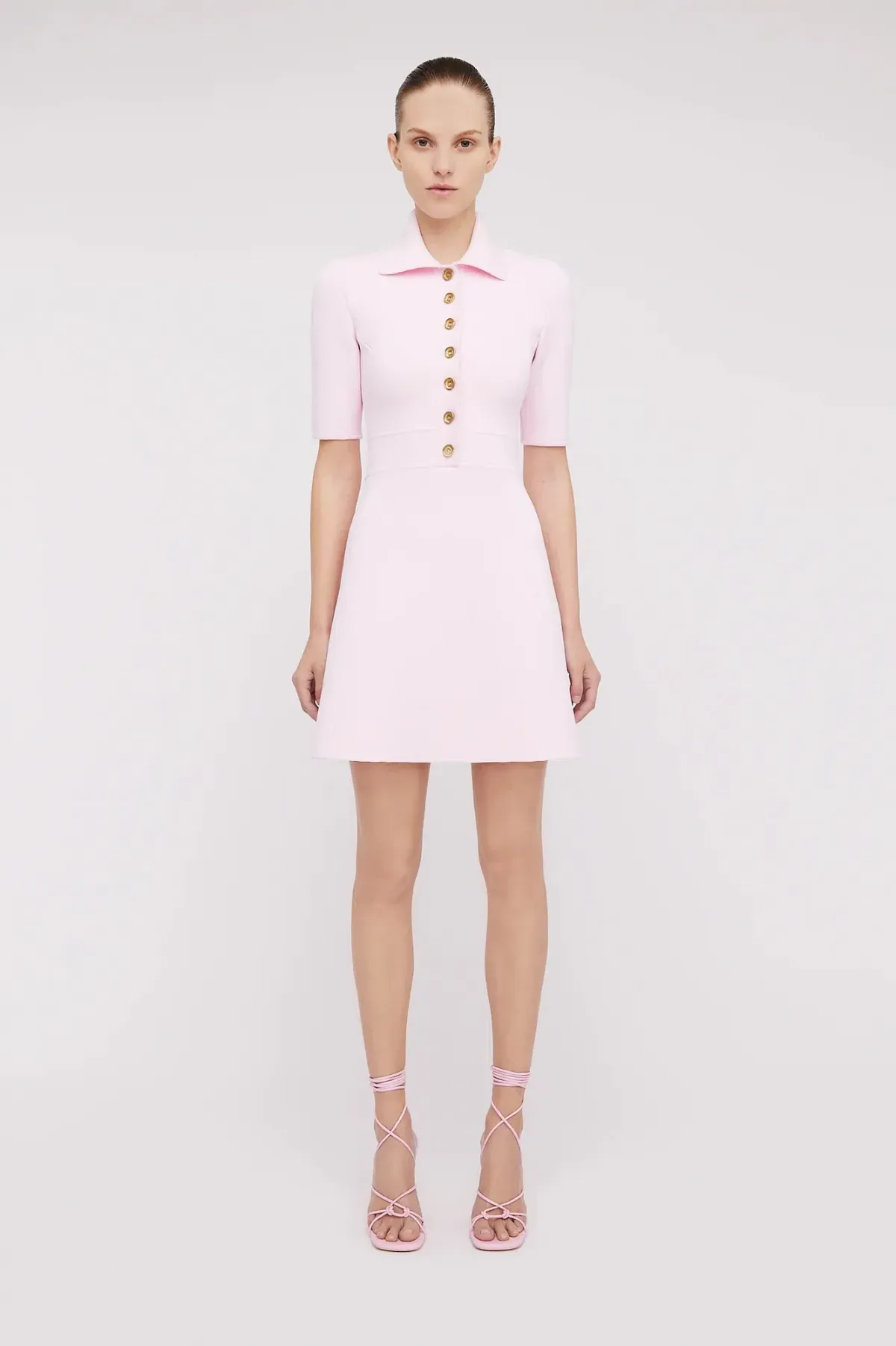 Scanlan Theodore Crepe Knit Button Collar Mini Dress Pink Size XS / Au 6 for rent on The Volte - main image