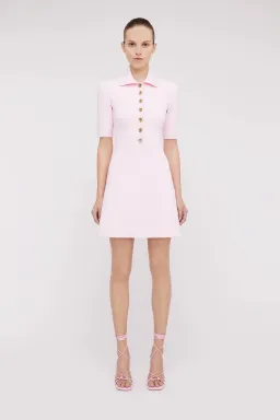 Scanlan Theodore Crepe Knit Button Collar Mini Dress Pink Size XS / Au 6 for rent on The Volte - image 1