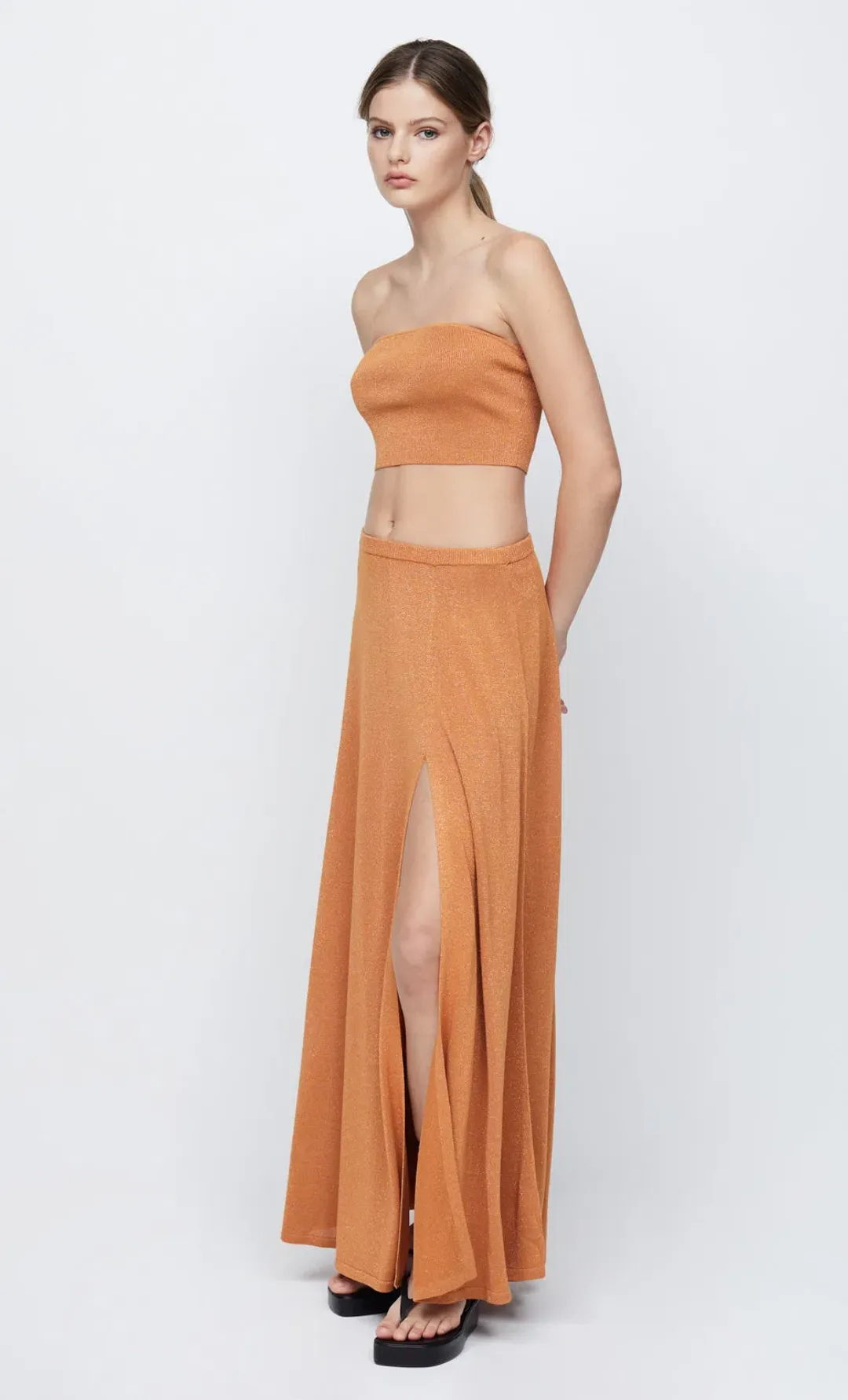 Bec & Bridge Indya Knit Bandeau  and Knit Maxi Skirt Set Rust Size 6 / XS for rent on The Volte - main image