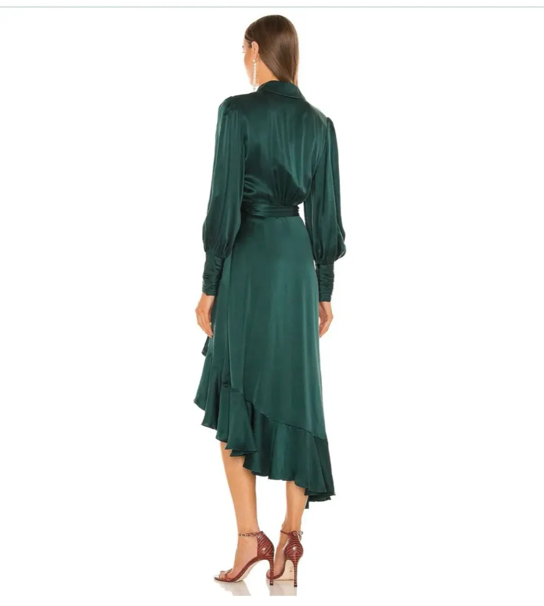 Zimmermann Silk Wrap Midi Dress in Forest Green Size 0P / Au 6 for rent on The Volte - main image