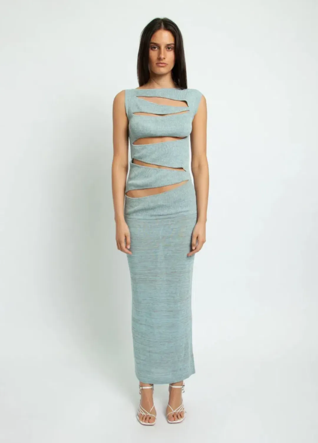 Christopher Esber Slashed Knit Mini Dress Blue Size AU 6 for rent on The Volte - main image