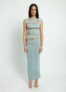 Christopher Esber Slashed Knit Mini Dress Blue Size AU 6 for rent on The Volte - image 1