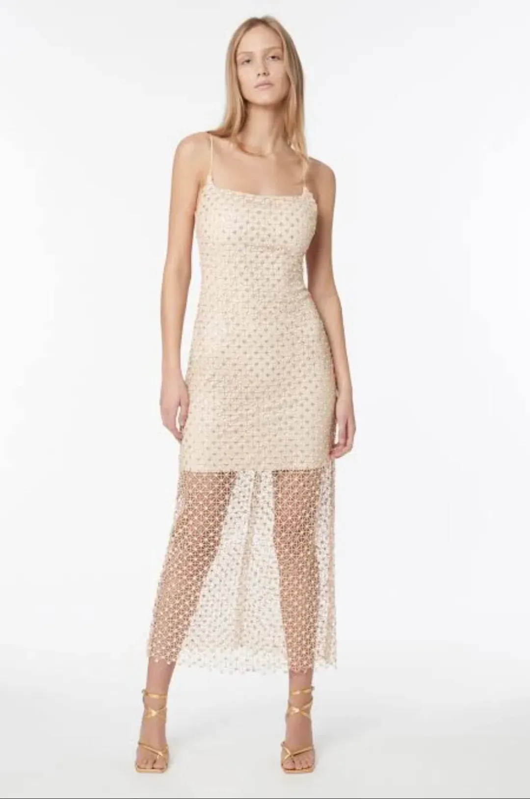 Manning Cartell Crochet Sequin Slip Dress in Buff Nude Size 12 for rent on The Volte - main image