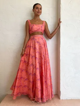 Sonya Moda Serena Maxi Skirt & Top In Peach Watercolour Print Size 8  for rent on The Volte - image 1