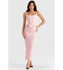 House of CB Luisette Metallic Midi Skirt & Rafa Corset Set Pink Floral Size 8  for rent on The Volte - image 1