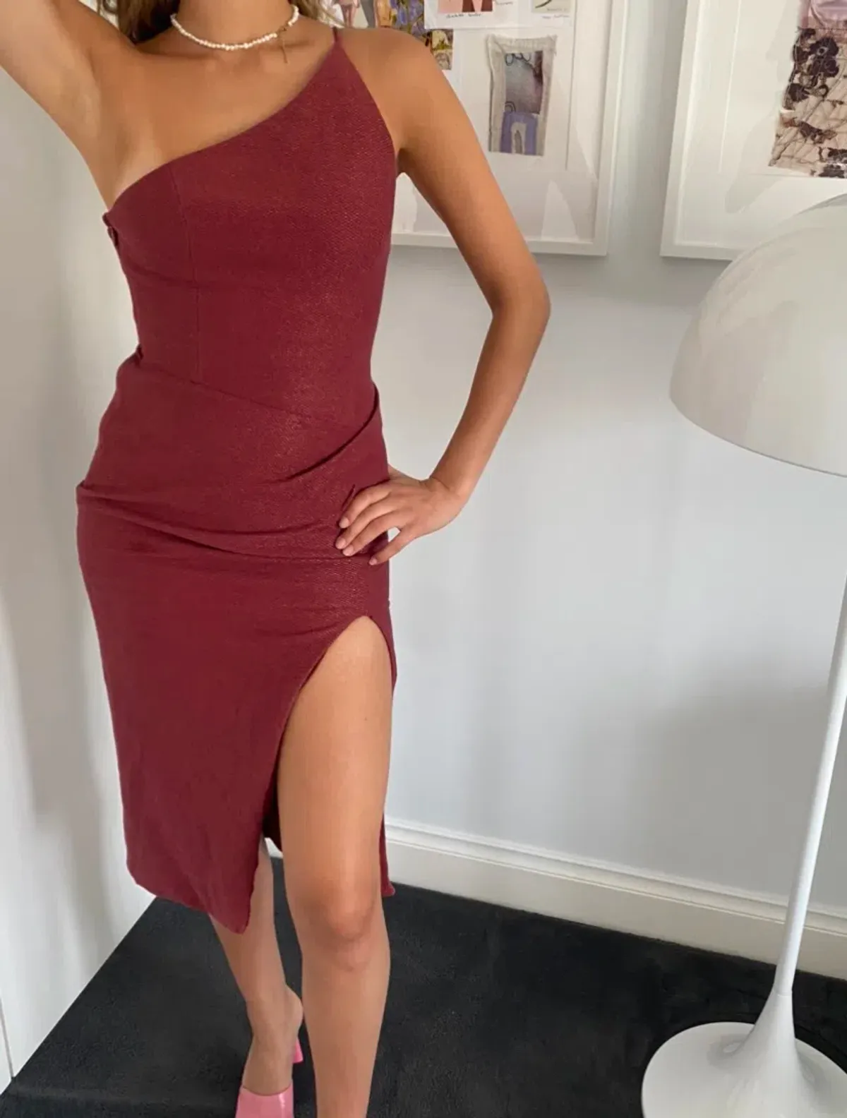 Manning Cartell Off the Shoulder Dress Burgundy Size AU 6 for rent on The Volte - main image