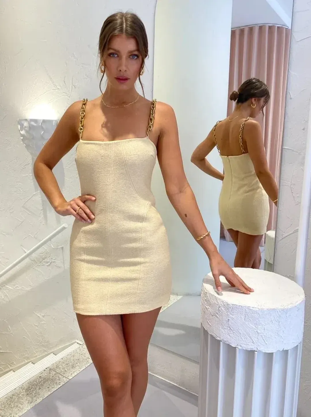 Manning Cartell Neo Classic Mini Dress with Chain Almond Size 8  for rent on The Volte - main image