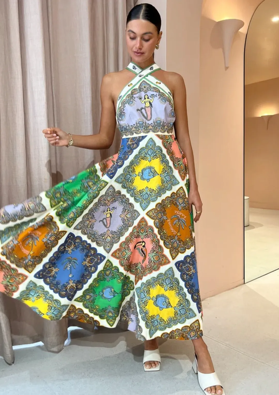 Alemais Trippy Troppo Halter Midi Dress Multi Print Size 8 for rent on The Volte - main image