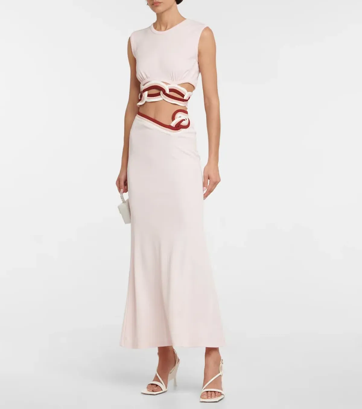 Christopher Esber Cut Out Ribbed Knit Crop Top and Lowrise Cut Out Maxi Skirt in Multi Bind Rose Quartz Size 6 for rent on The Volte - main image