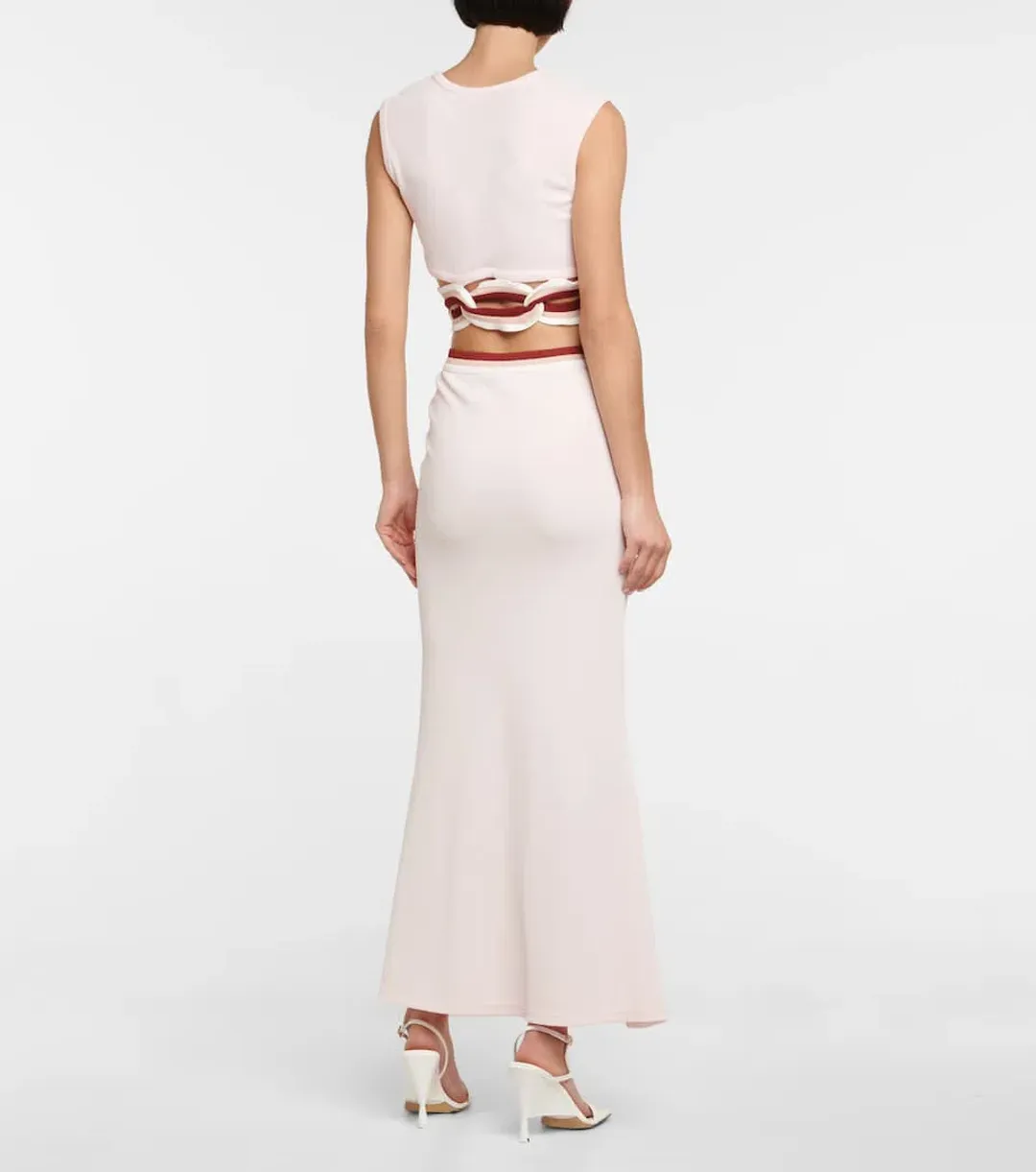Christopher Esber Cut Out Ribbed Knit Crop Top and Lowrise Cut Out Maxi Skirt in Multi Bind Rose Quartz Size 6 for rent on The Volte - main image
