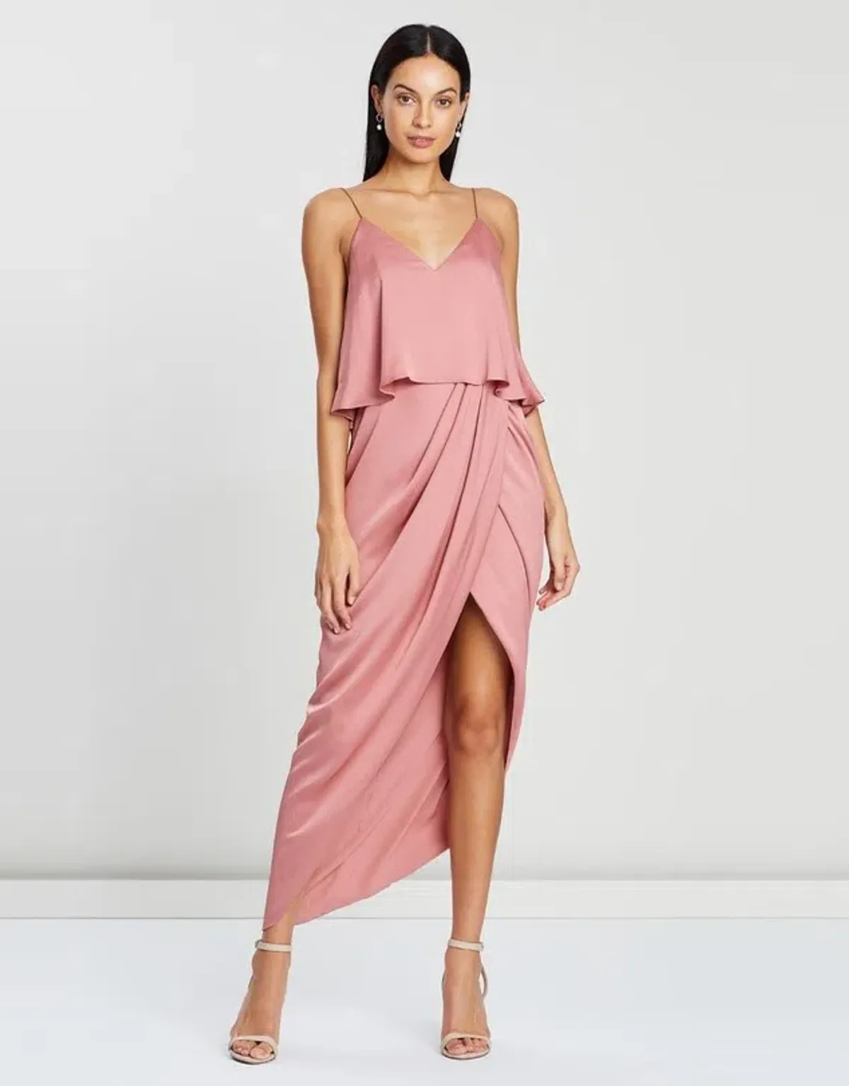 Shona Joy Luxe Draped Cocktail Frill Dress in Rose Size 10 for rent on The Volte - main image