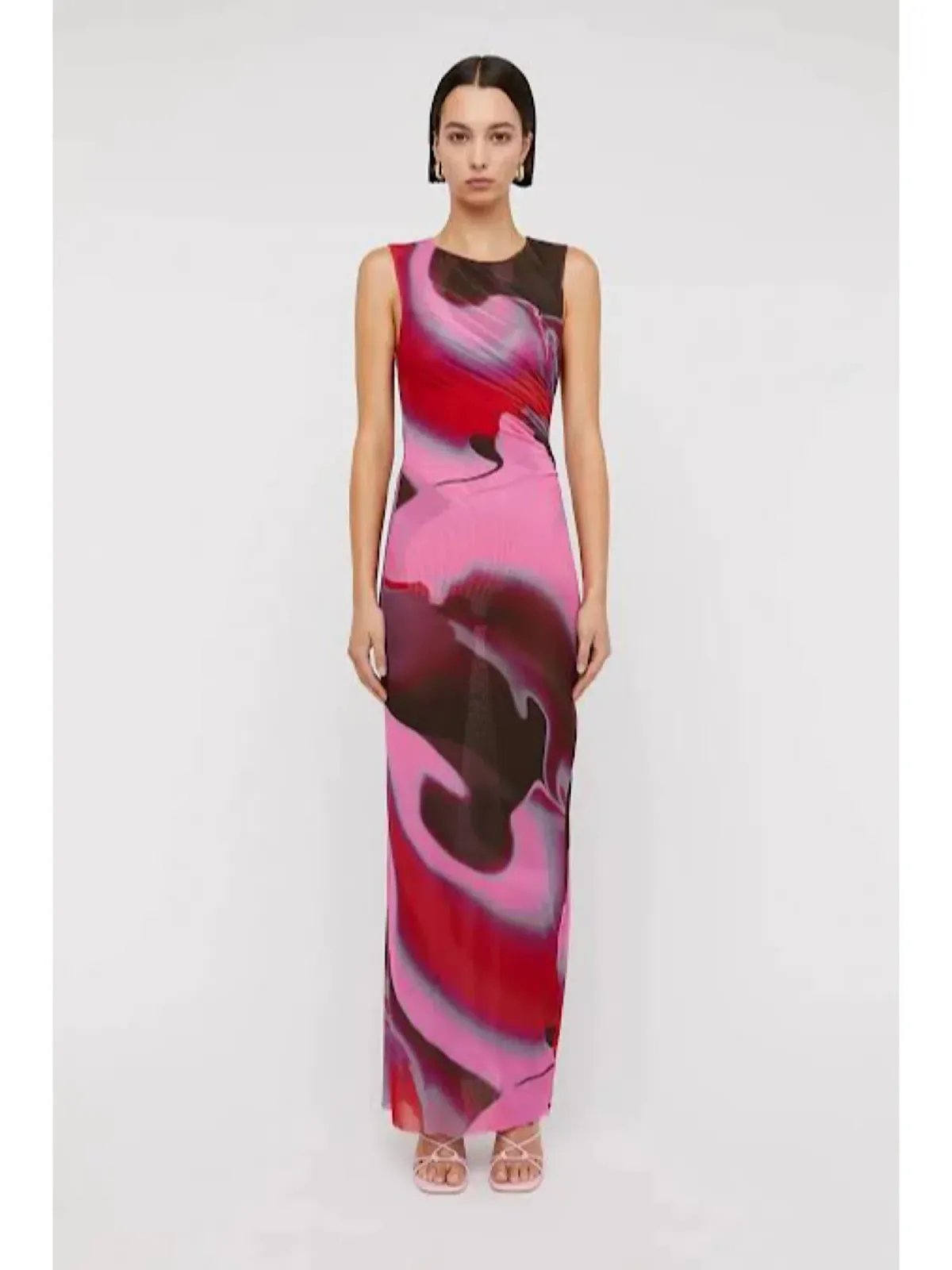 Scanlan Theodore Italian Watercolour Print Dress in Raspberry Size AU 10 for rent on The Volte - main image