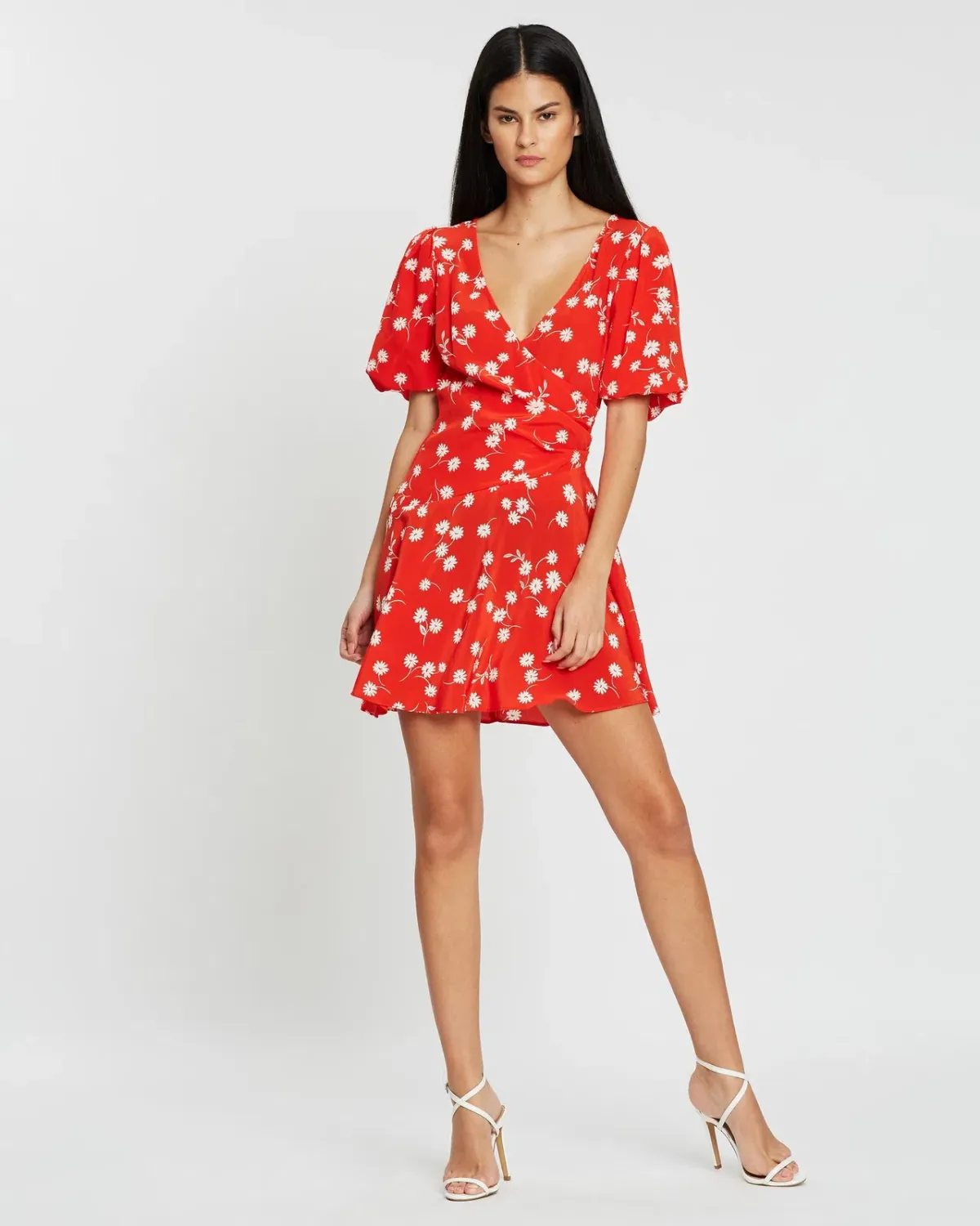Bec & Bridge Wrap Daisy Mini Dress Red Floral Size 12 for rent on The Volte - main image
