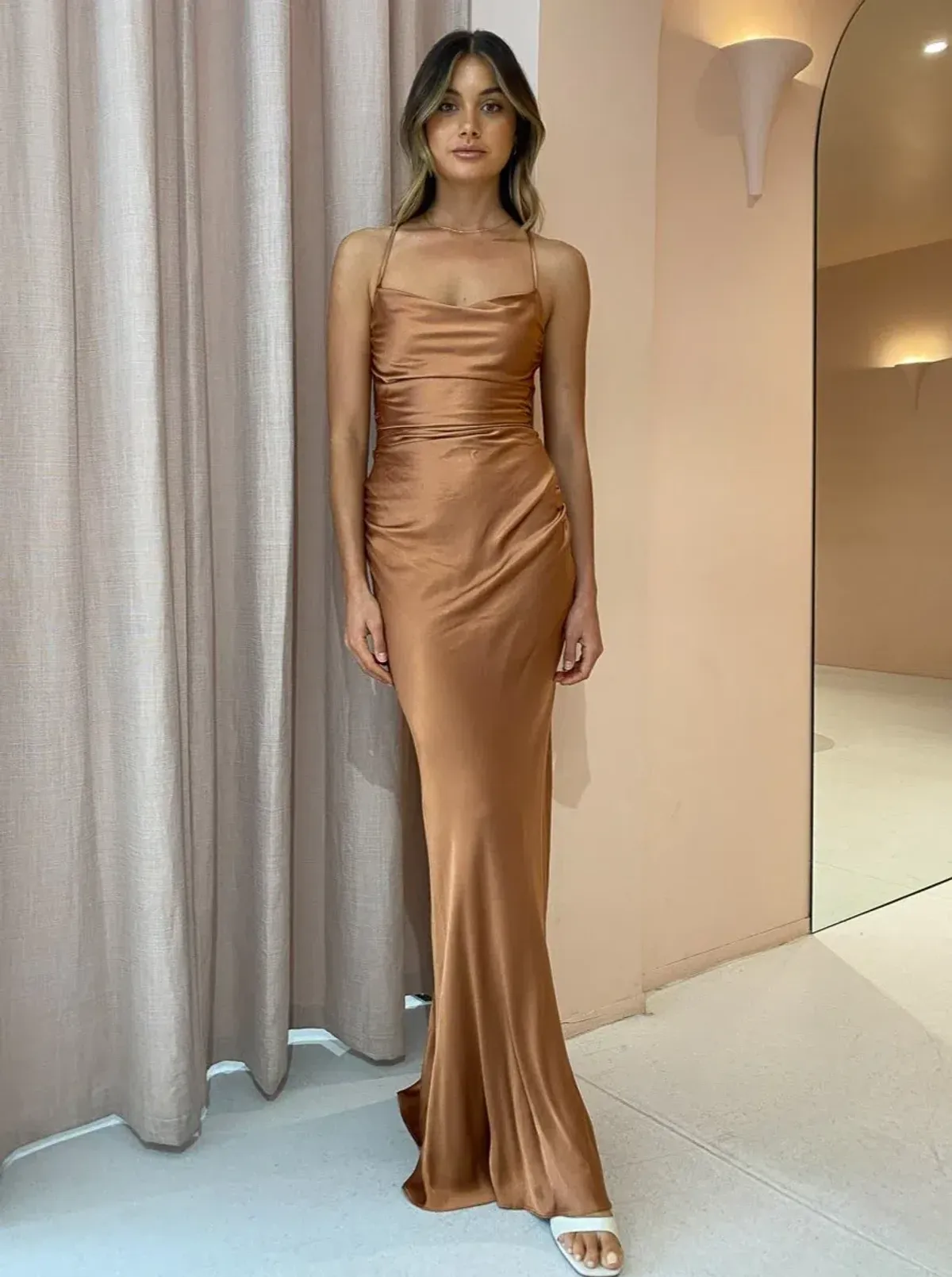 Shona Joy La Lune Lace Back Maxi Dress Copper Size 8 for rent on The Volte - main image