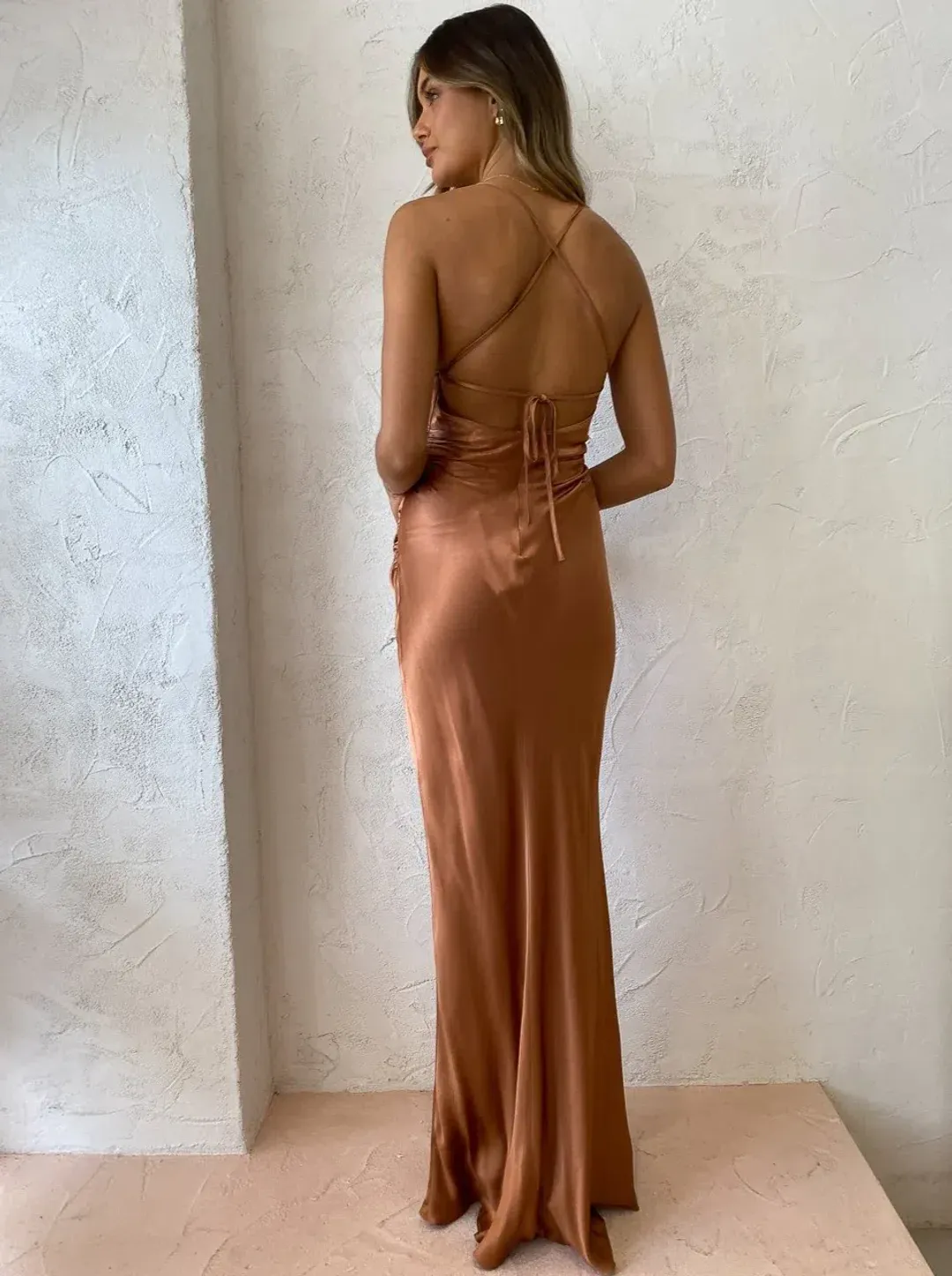 Shona Joy La Lune Lace Back Maxi Dress Copper Size 8 for rent on The Volte - main image