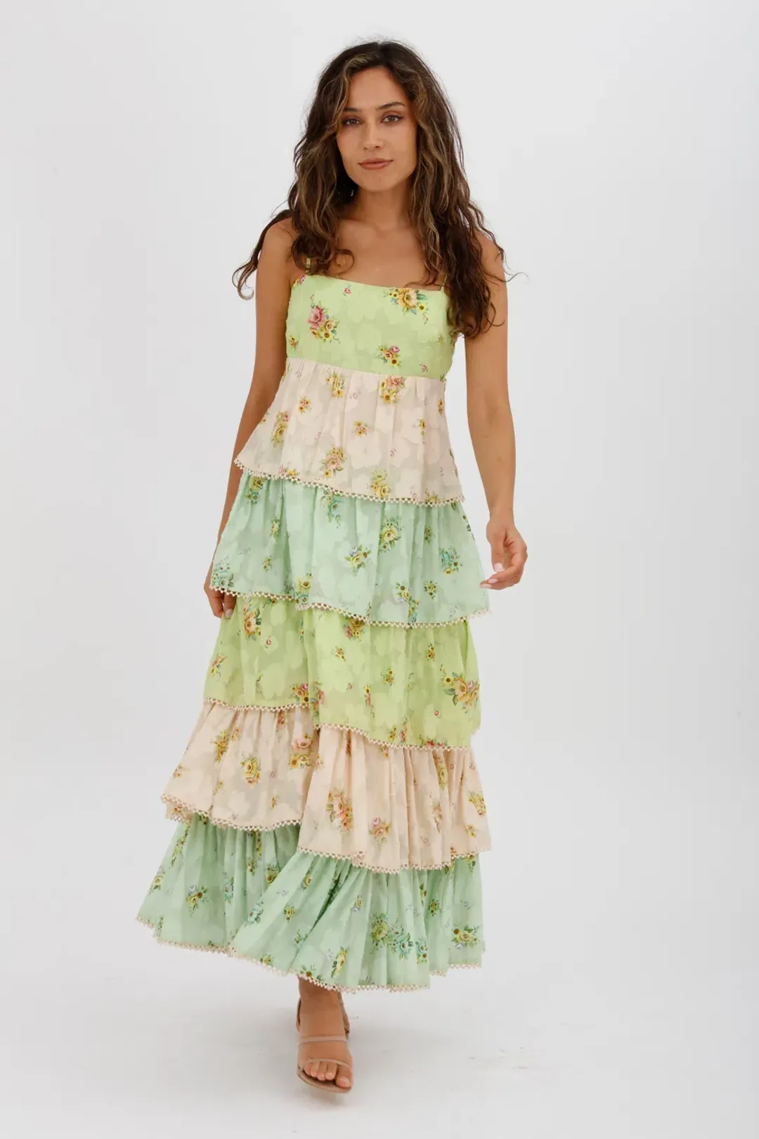 Alemais Clementine Tiered Maxi Dress Multi Floral Size 10 for rent on The Volte - main image