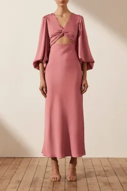 Shona Joy Luxe Twist Front Balloon Sleeve Midi Dress Pink Size 6 / XS for rent on The Volte - image 1