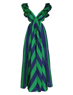 Zimmermann The Tiggy Frill Shoulder Dress in Navy/Green Stripe Size 1/Au 10 for rent on The Volte - image 3