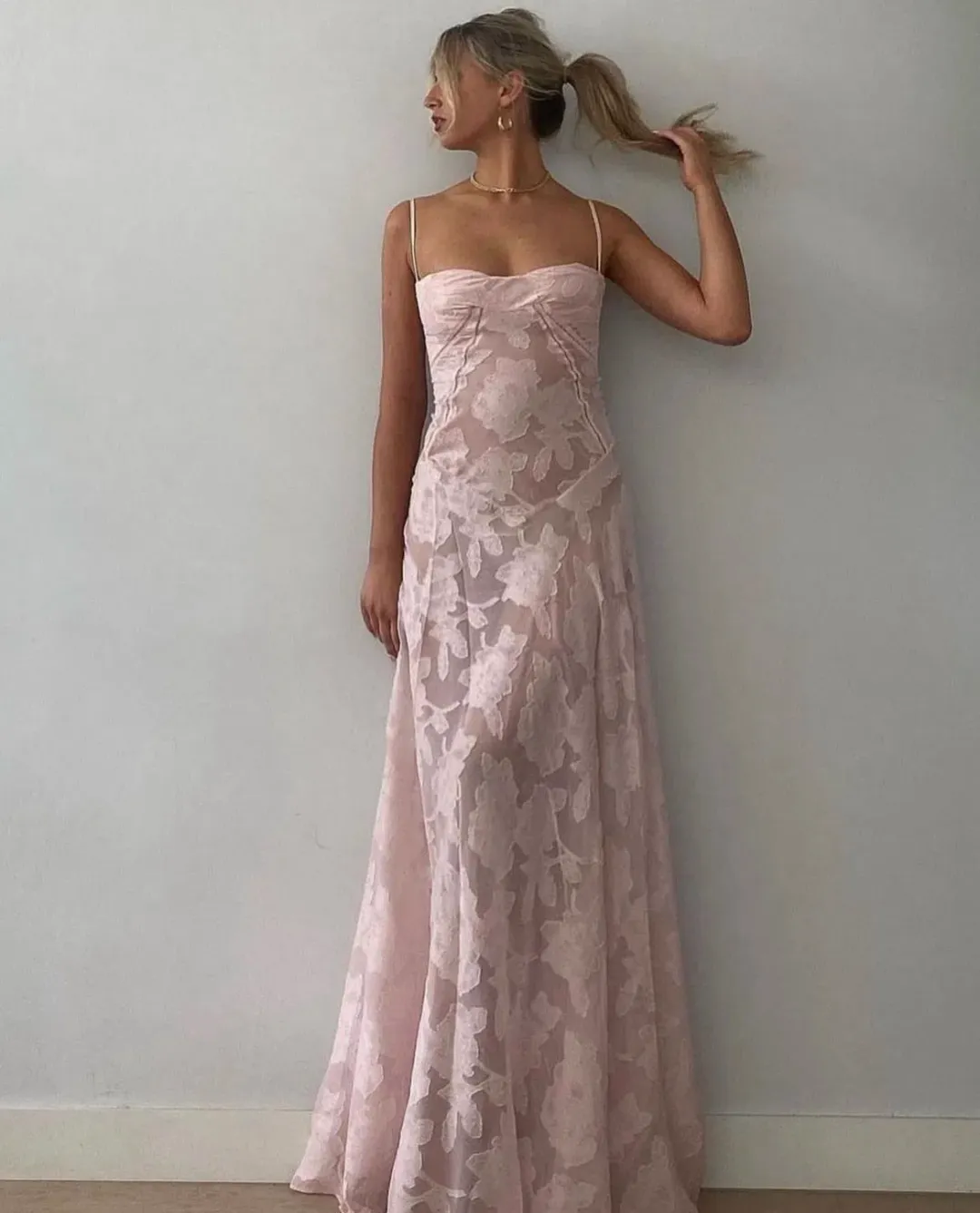 House of CB Seren Corset Lace Back Maxi Dress Pink Size M / Au 10 for rent on The Volte - main image