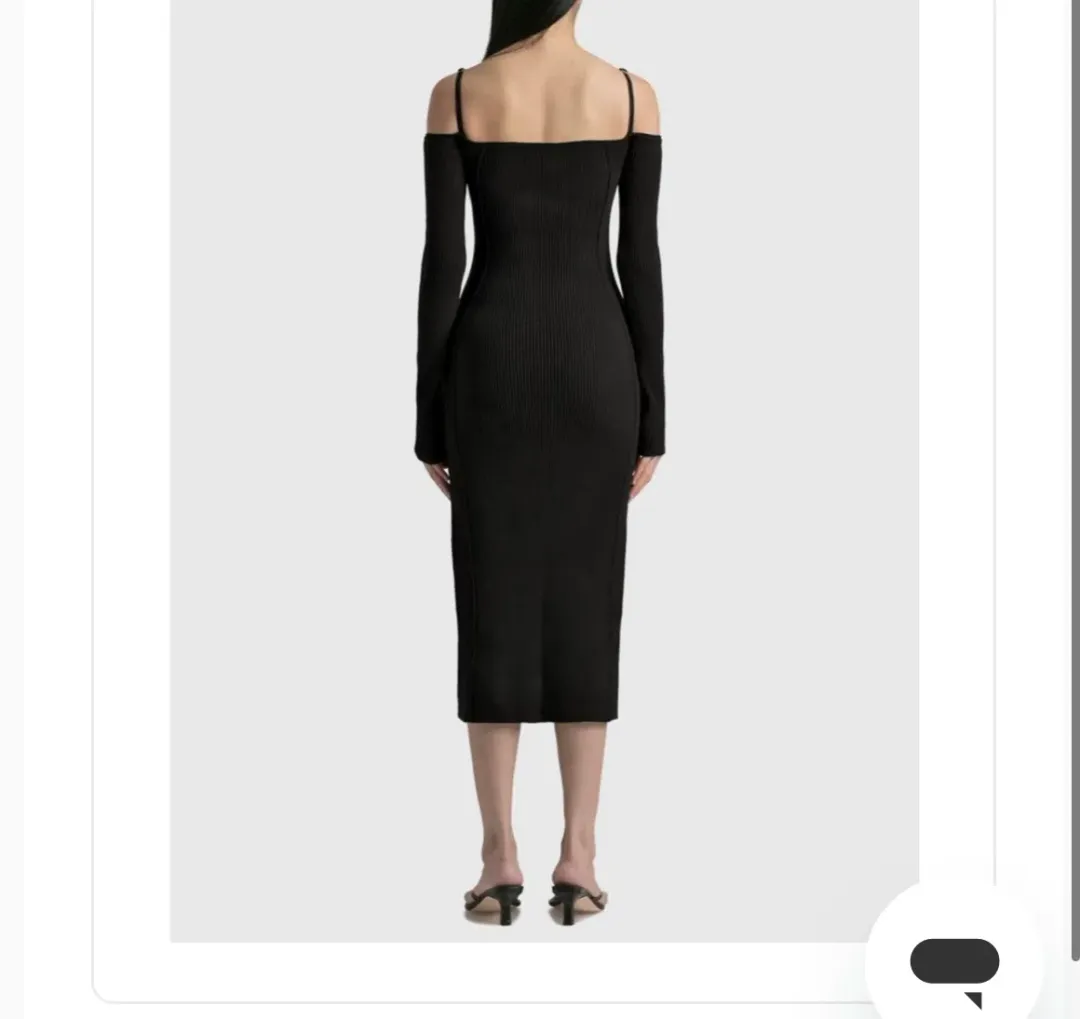 Jacquemus Sierra Off-the-shoulder Embellished Ribbed-knit Midi Dress Black Size AU 10 for rent on The Volte - main image