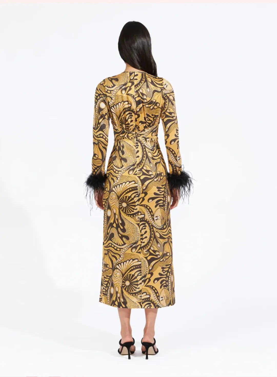 Alice McCall Feather Midi Dress Gold Dust Size AU 6 for rent on The Volte - main image