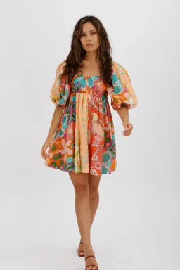 Zimmermann Lola Gathered Floral-print Linen Mini Dress Orange Size 0 / AU 8 for rent on The Volte - image 3