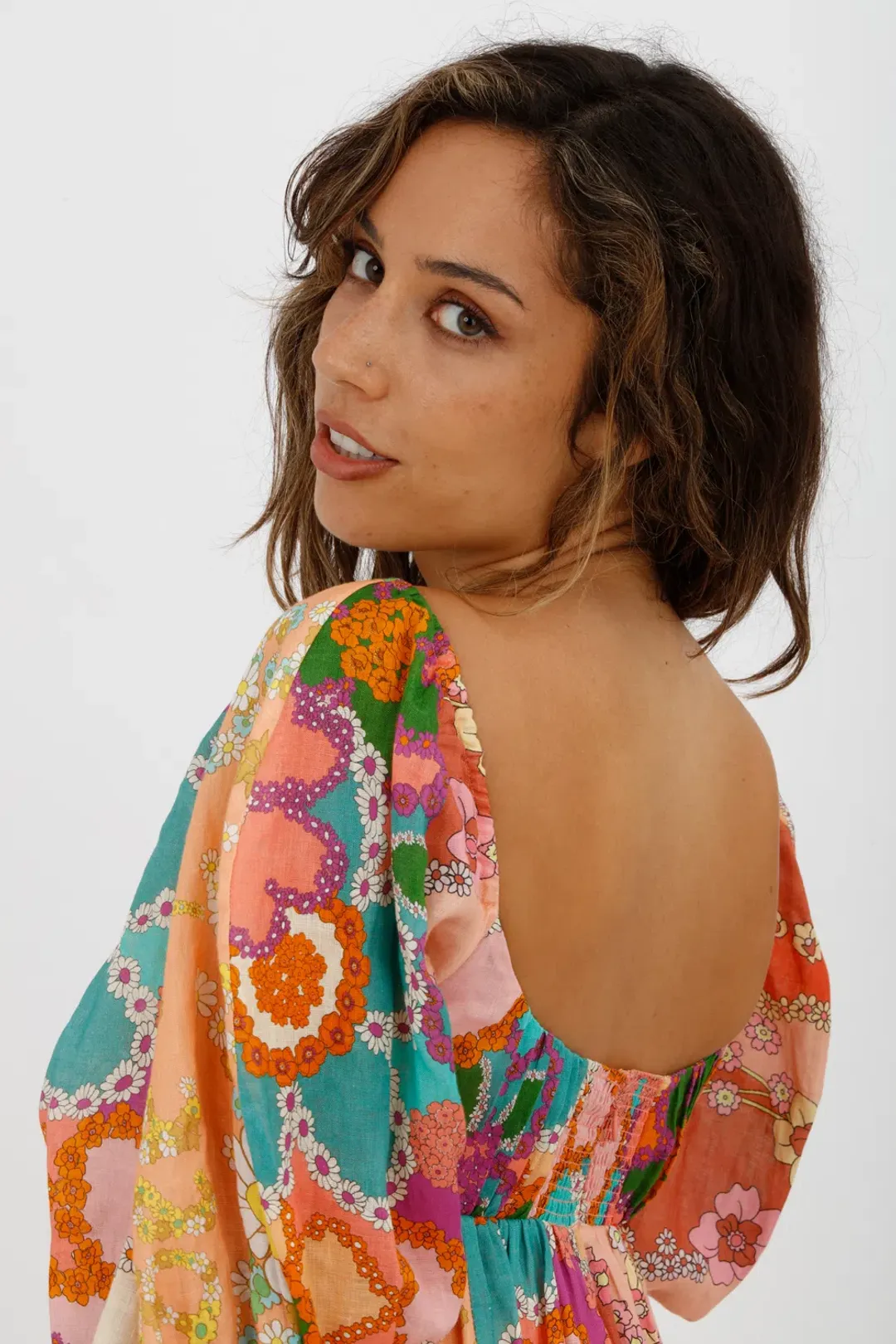 Zimmermann Lola Gathered Floral-print Linen Mini Dress Orange Size 0 / AU 8 for rent on The Volte - main image