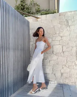 Dissh Lexi White Linen Midi Dress White Size AU 10 for rent on The Volte - image 4